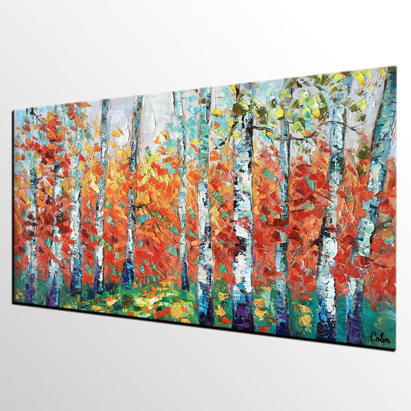 Custom Canvas Artwork, Spring Tree Painting, Landscape Oil Painting, Canvas Painting for Bedroom