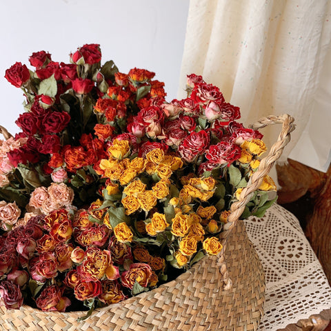 Dried Rose Flower Bouquet, A Bouquet of Dried Rose Flowers, Natural Dried Rose Flower Bunches, A Bunch Dried Rose Flowers, Red Yellow Purple Dried Rose Floral-artworkcanvas