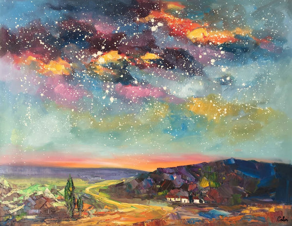 Wall Art for Bedroom Wall Art, Starry Night Sky Painting, Landscape Art, Custom Large Canvas Painting