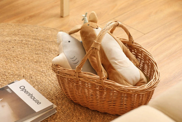 Large Kitchen Storage Baskets, Picnic Storage Basket with Handle, Hand-woven Wicker Storage Basket, Willow Weaving Baskets for Vegetable, Natural Fruit Basket-artworkcanvas