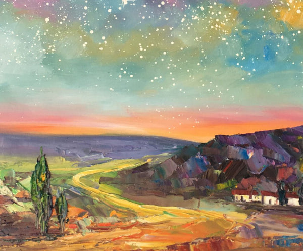 Wall Art for Bedroom Wall Art, Starry Night Sky Painting, Landscape Art, Custom Large Canvas Painting-artworkcanvas