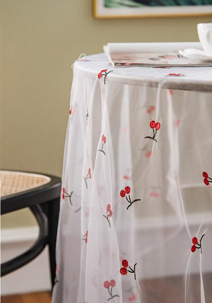 Extra Large Rectangular Tablecloth for Oval Table, Rectangular Table Covers for Coffee Table, Cherry Lace Tablecloths, Lace Embroidered Table Covers-artworkcanvas