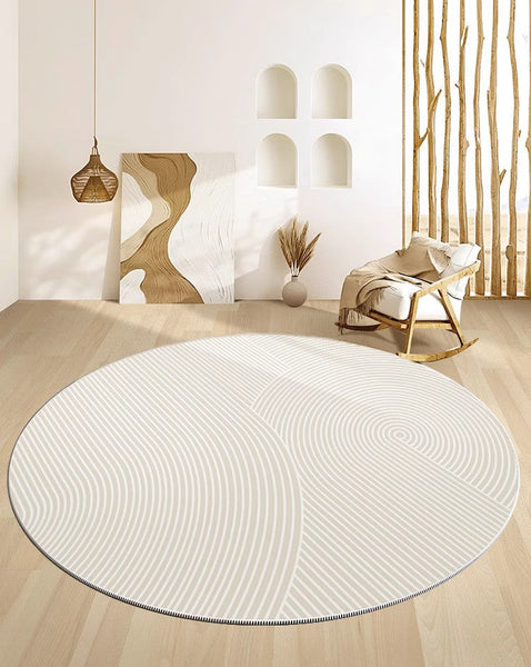 Soft Modern Rugs for Dining Room, Abstract Contemporary Round Rugs for Dining Room, Geometric Modern Rug Ideas for Living Room, Circular Modern Rugs for Bathroom-artworkcanvas