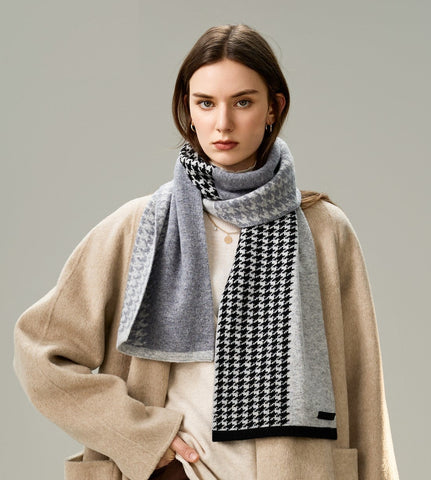 Casual Scarf for Women, Cold Weather Scarf, Fashion Designer Scarf, Modern Wool Scarf for Women, Black Grey Winter Scarf, Soft Cashmere Scarf for Women-artworkcanvas