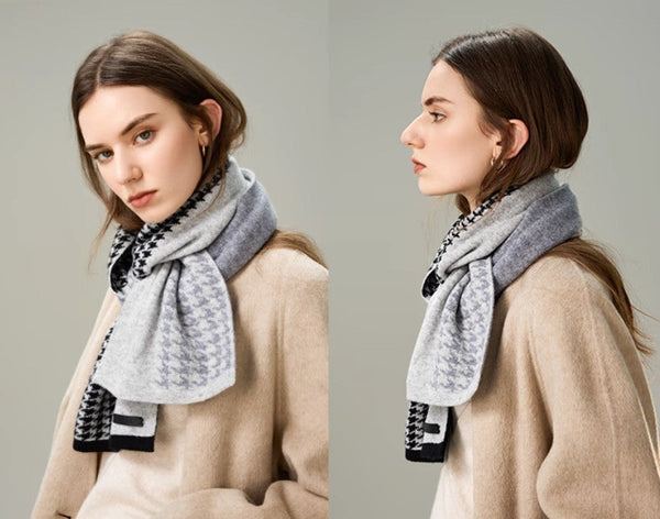 Casual Scarf for Women, Cold Weather Scarf, Fashion Designer Scarf, Modern Wool Scarf for Women, Black Grey Winter Scarf, Soft Cashmere Scarf for Women-artworkcanvas