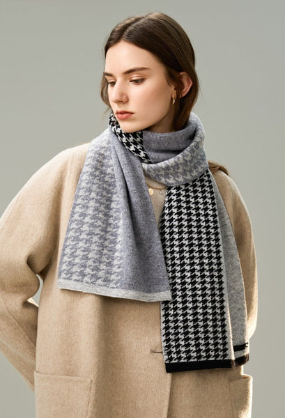 Casual Scarf for Women, Cold Weather Scarf, Fashion Designer Scarf, Modern Wool Scarf for Women, Black Grey Winter Scarf, Soft Cashmere Scarf for Women-artworkcanvas