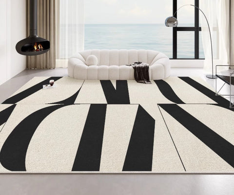 Ultra Modern Rugs for Living Room, Geometric Contemporary Rugs Next to Bed, Black Contemporary Modern Rugs, Modern Rugs for Dining Room-artworkcanvas