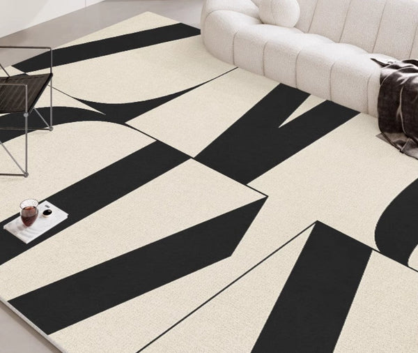 Ultra Modern Rugs for Living Room, Geometric Contemporary Rugs Next to Bed, Black Contemporary Modern Rugs, Modern Rugs for Dining Room-artworkcanvas