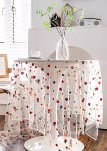 Extra Large Rectangular Tablecloth for Oval Table, Spring Flower Lace Tablecloths, Lace Embroidered Table Covers, Rectangular Table Covers for Coffee Table-artworkcanvas