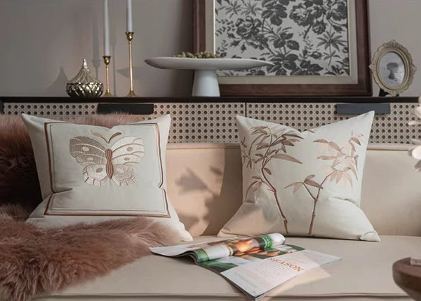 Decorative Pillow Arrangement Ideas for Couch, Modern Decorative Pillows for Bedroom, Embroidered Butterfly Pillow Covers, Large Decorative Throw Pillows for Living Room-artworkcanvas