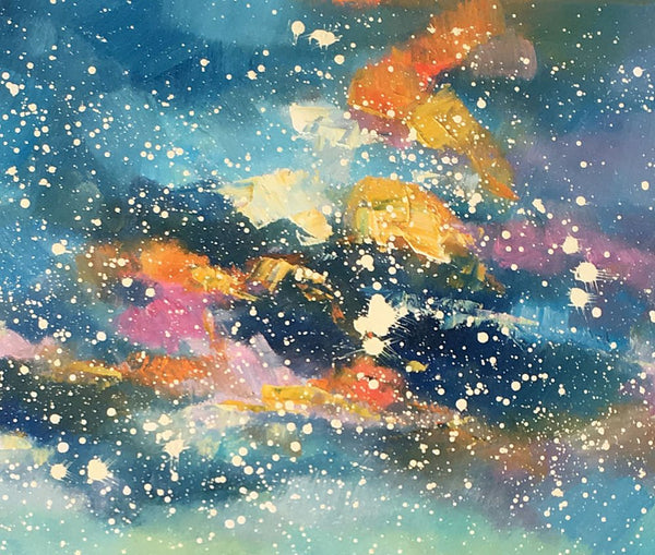 Canvas Wall Art, Abstract Landscape Art, Starry Night Sky, Bedroom Wall Art, Custom Abstract Art Painting, Oil Painting