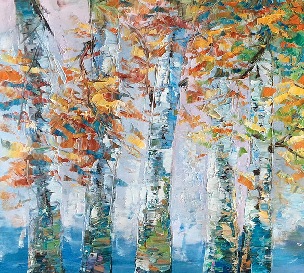 Birch Tree Paintings, Landscape Wall Art Paintings, Custom Canvas Painting for Bedroom, Original Canvas Painting
