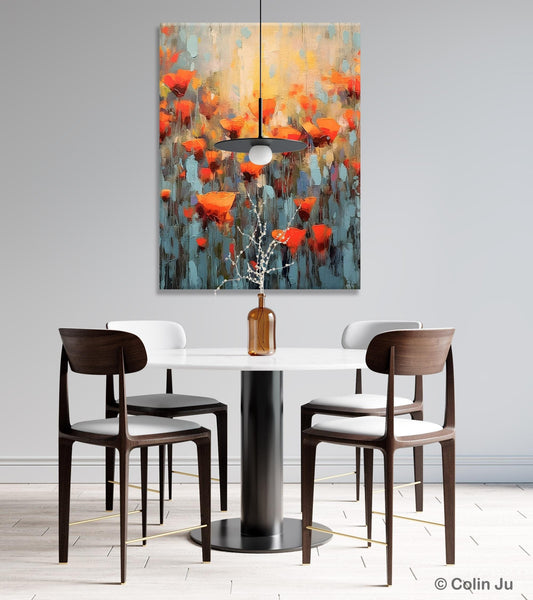 Flower Abstract Painting, Heavy Texture Wall Art, Acrylic Painting on Canvas, Canvas Painting Ideas for Dining Room, Original Abstract Art-artworkcanvas