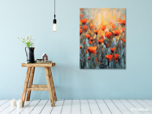 Flower Abstract Painting, Heavy Texture Wall Art, Acrylic Painting on Canvas, Canvas Painting Ideas for Dining Room, Original Abstract Art-artworkcanvas