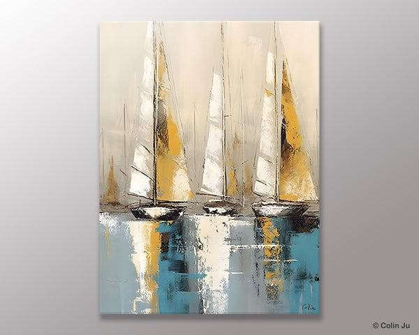 Large Painting Ideas for Living Room, Large Original Canvas Art for Bedroom, Sail Boat Canvas Painting, Modern Abstract Wall Art Paintings-artworkcanvas