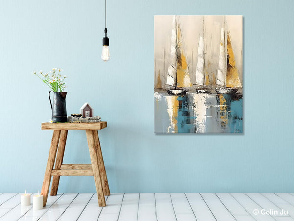 Large Painting Ideas for Living Room, Large Original Canvas Art for Bedroom, Sail Boat Canvas Painting, Modern Abstract Wall Art Paintings-artworkcanvas