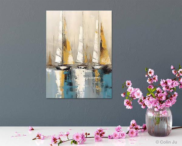 Large Painting Ideas for Living Room, Large Original Canvas Art for Bedroom, Sail Boat Canvas Painting, Modern Abstract Wall Art Paintings-artworkcanvas