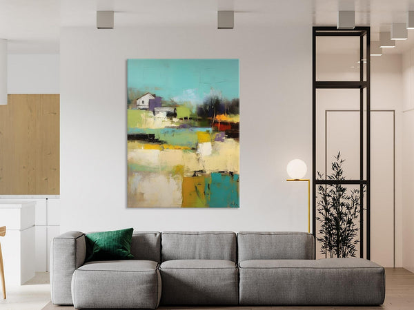 Landscape Canvas Paintings for Dining Room, Extra Large Modern Wall Art, Acrylic Painting on Canvas, Original Landscape Abstract Painting-artworkcanvas