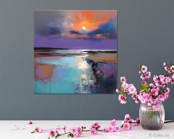 Landscape Canvas Art, Sunrise Landscape Acrylic Art, Original Abstract Art, Hand Painted Canvas Art, Large Abstract Painting for Living Room