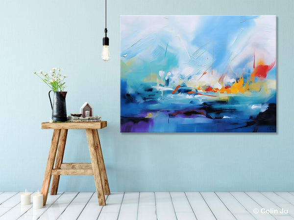 Hand Painted Canvas Art, Blue Original Wall Art Painting for Bedroom, Extra Large Modern Canvas Paintings, Acrylic Paintings on Canvas-artworkcanvas