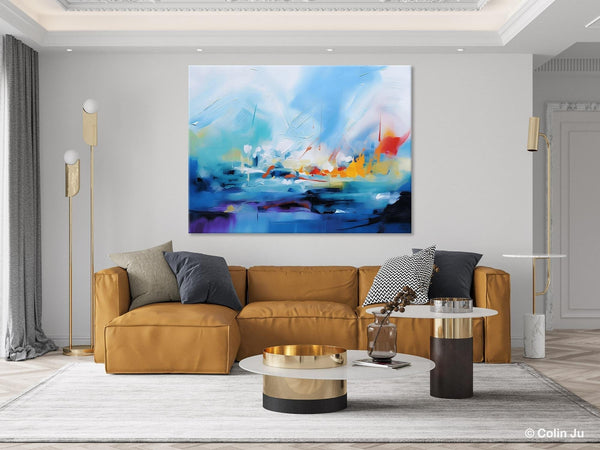 Hand Painted Canvas Art, Blue Original Wall Art Painting for Bedroom, Extra Large Modern Canvas Paintings, Acrylic Paintings on Canvas-artworkcanvas