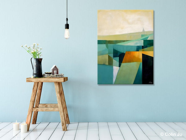 Landscape Canvas Paintings for Bedroom, Large Geometric Abstract Painting, Acrylic Painting on Canvas, Original Landscape Abstract Painting-artworkcanvas
