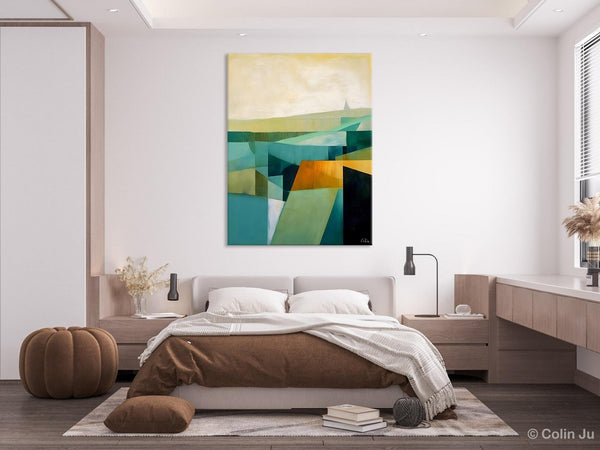 Landscape Canvas Paintings for Bedroom, Large Geometric Abstract Painting, Acrylic Painting on Canvas, Original Landscape Abstract Painting-artworkcanvas