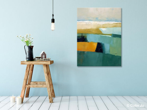 Large Geometric Abstract Painting, Landscape Canvas Paintings for Bedroom, Acrylic Painting on Canvas, Original Landscape Abstract Painting-artworkcanvas