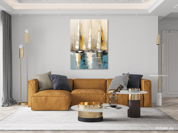 Large Painting Ideas for Living Room, Large Original Canvas Art for Bedroom, Sail Boat Canvas Painting, Modern Abstract Wall Art Paintings-artworkcanvas