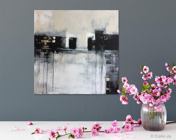 Contemporary Canvas Art, Black Acrylic Artwork, Original Abstract Wall Art, Hand Painted Canvas Art, Extra Large Abstract Painting for Sale-artworkcanvas
