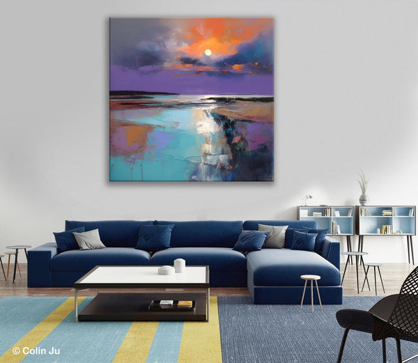 Landscape Canvas Art, Sunrise Landscape Acrylic Art, Original Abstract Art, Hand Painted Canvas Art, Large Abstract Painting for Living Room