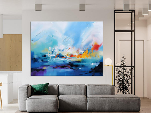 Hand Painted Canvas Art, Blue Original Wall Art Painting for Bedroom, Extra Large Modern Canvas Paintings, Acrylic Paintings on Canvas-artworkcanvas