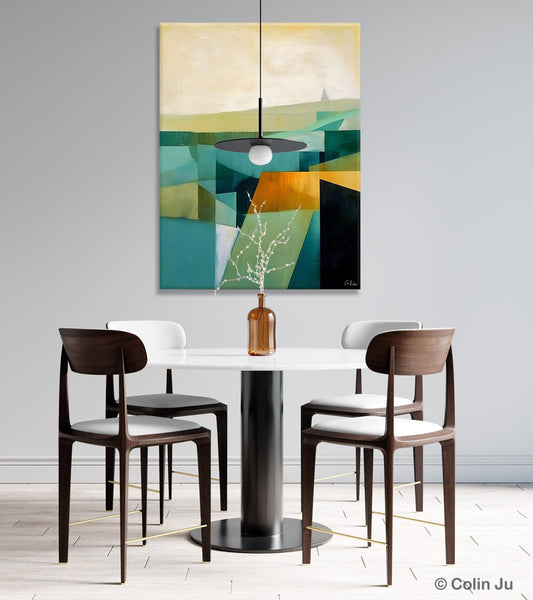 Landscape Canvas Paintings for Bedroom, Large Geometric Abstract Painting, Acrylic Painting on Canvas, Original Landscape Abstract Painting-artworkcanvas