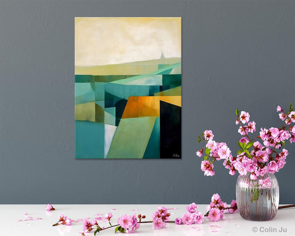 Landscape Canvas Paintings for Bedroom, Large Geometric Abstract Painting, Acrylic Painting on Canvas, Original Landscape Abstract Painting-artworkcanvas