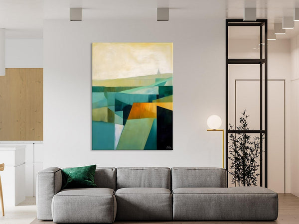Landscape Canvas Paintings for Bedroom, Large Geometric Abstract Painting, Acrylic Painting on Canvas, Original Landscape Abstract Painting-artworkcanvas
