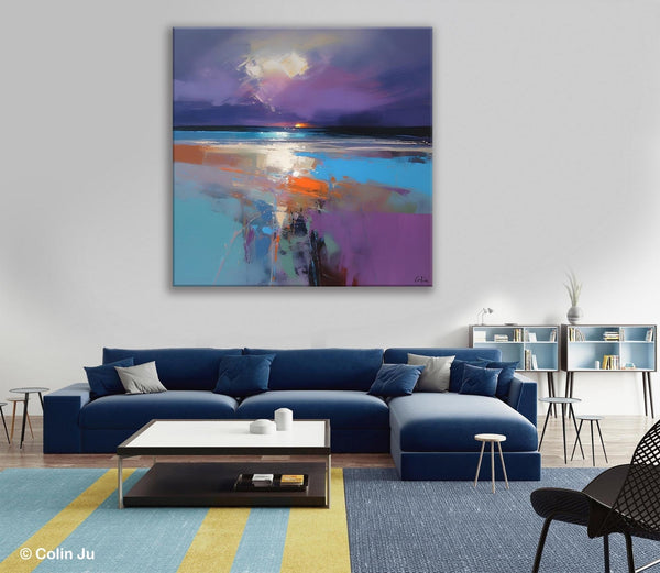 Original Abstract Art, Hand Painted Canvas Art, Landscape Canvas Art, Sunrise Landscape Acrylic Art, Large Abstract Painting for Living Room