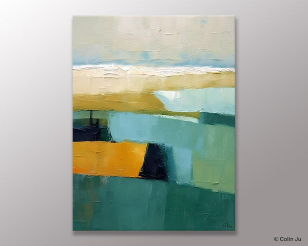 Large Geometric Abstract Painting, Landscape Canvas Paintings for Bedroom, Acrylic Painting on Canvas, Original Landscape Abstract Painting-artworkcanvas