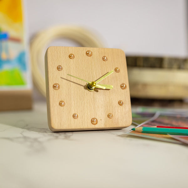 Handcrafted Beechwood Desk Clock with Ceramic Bead Markers - Unique Artisanal Home Decor Piece - Eco-Friendly Design, Perfect Gift Option-artworkcanvas