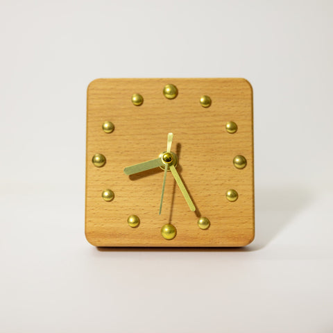 Handcrafted Beechwood Desk Clock with Gold Metal Dots - Sophisticated Handmade Wooden Desktop Clock - Artisan Crafted Table Clock - Gifts-artworkcanvas