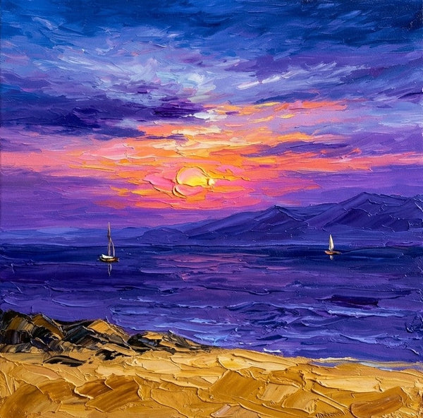 Hand Painted Canvas Art, Sail Boat Sunset Painting, Original Seascape Paintings, Miniature Canvas Art, Original Oil Paintings, Buy Small Artwork Online