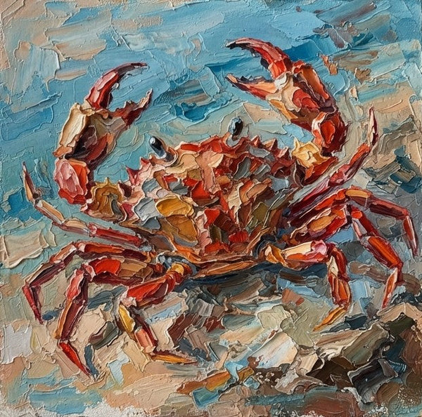Crab Painting, Hand Painted Canvas Art, Heavy Texture Painting, Small Art on Canvas, Miniature Wall Art, Original Paintings on Canvas