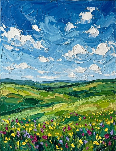 Original Landscape Paintings, Sunlit Wildflower Fields, Small Artwork for Sale, Hand Painted Canvas Art, Impasto Paintings