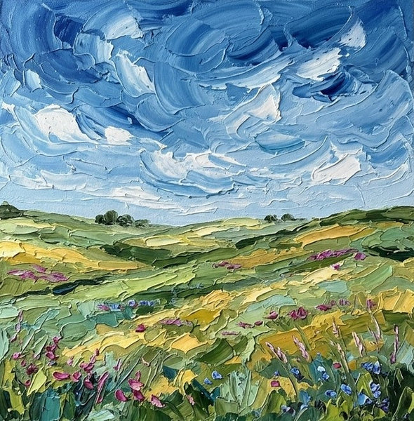 Original Landscape Paintings, Wind Sweeping Flower Hills, Hand Painted Canvas Art, Original Oil Painting for Sale, Heavy Texture Paintings
