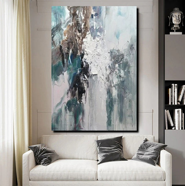 Living Room Abstract Paintings, Large Acrylic Canvas Paintings, Large Wall Art Ideas, Impasto Painting, Blue Modern Abstract Painting-artworkcanvas