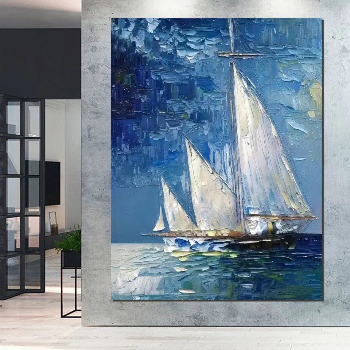 Modern Acrylic Canvas Painting, Simple Painting Ideas for Dining Room, Acrylic Painting on Canvas, Oversized Canvas Painting for Sale, Sail Boat Paintings-artworkcanvas