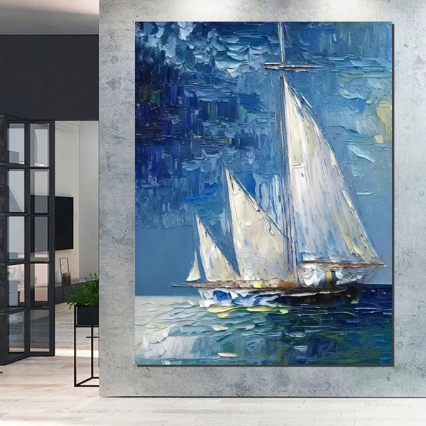 Modern Acrylic Canvas Painting, Simple Painting Ideas for Dining Room, Acrylic Painting on Canvas, Oversized Canvas Painting for Sale, Sail Boat Paintings