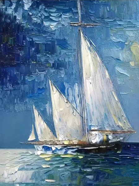 Modern Acrylic Canvas Painting, Simple Painting Ideas for Dining Room, Acrylic Painting on Canvas, Oversized Canvas Painting for Sale, Sail Boat Paintings-artworkcanvas