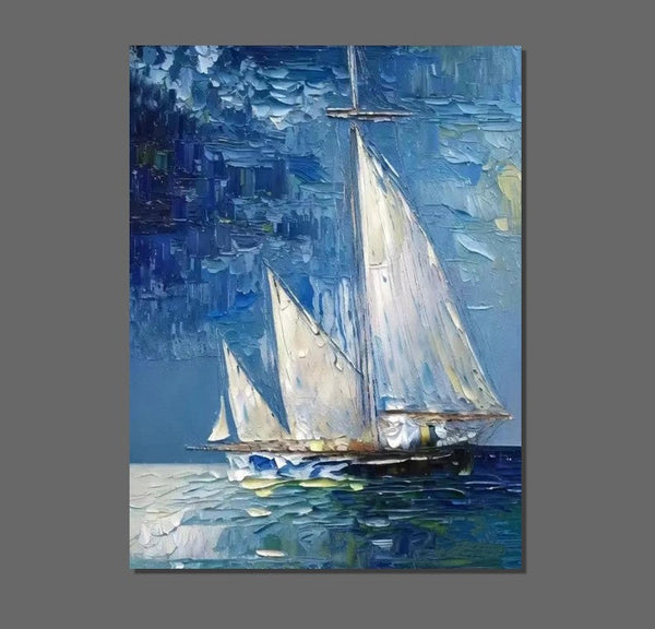 Modern Acrylic Canvas Painting, Simple Painting Ideas for Dining Room, Acrylic Painting on Canvas, Oversized Canvas Painting for Sale, Sail Boat Paintings-artworkcanvas