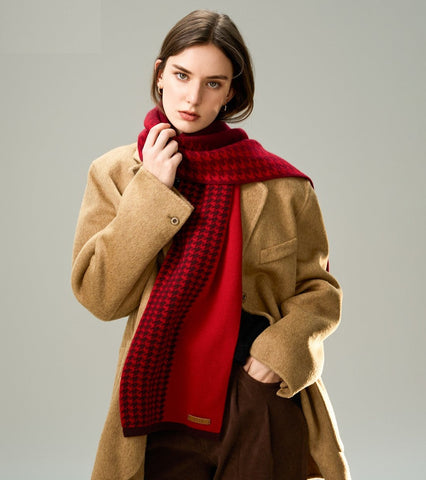 Fashion Designer Scarf, Modern Wool Scarf for Women, Casual Scarf for Women, Cold Weather Scarf, Red Winter Scarf, Soft Cashmere Scarf for Women-artworkcanvas