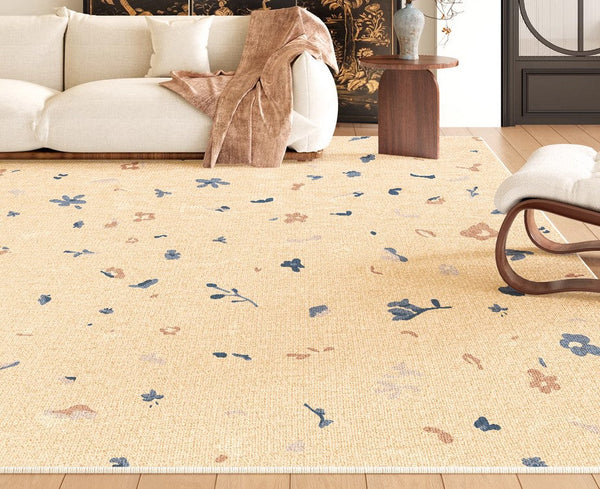 Large Modern Rugs for Bedroom, Modern Rugs for Living Room, Cream Color Flower Pattern Rugs under Coffee Table, Contemporary Modern Rugs for Dining Room-artworkcanvas